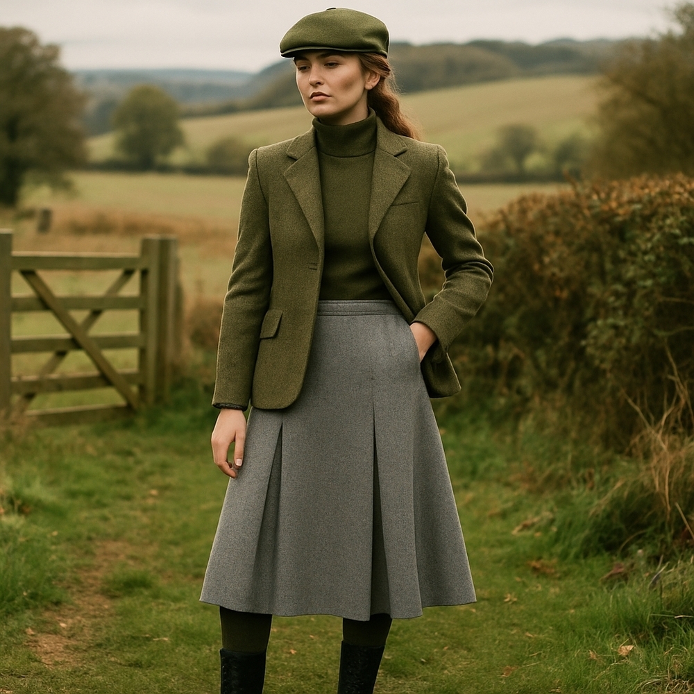 Wool Tweed Pleated Midi Skirt – Vintage Size 8 / 26″ Waist